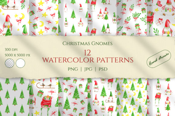 Christmas Gnomes Seamless Patterns Set