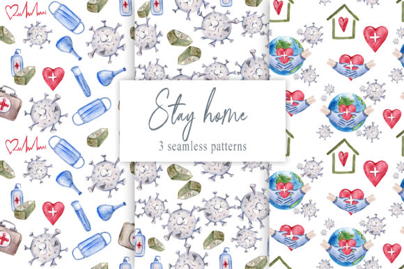 Covid Seamless Patterns. Quarantine Set