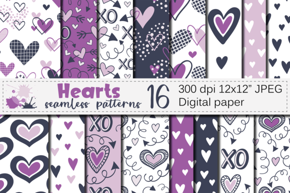 Purple Hearts Valentine Patterns