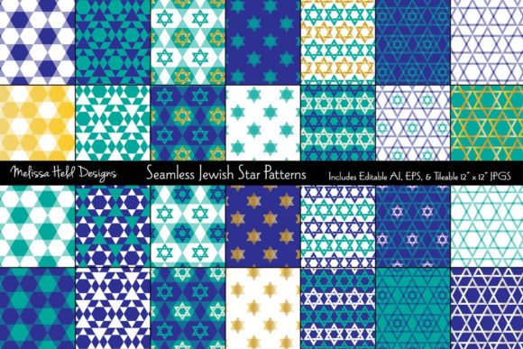 Seamless Jewish Star Vector Patterns
