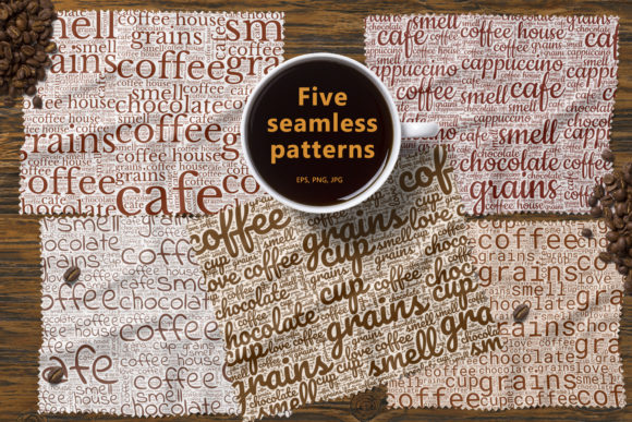 Seamless Patterns with Words About Coffee