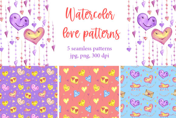 Watercolor Seamless Patterns for Valentines