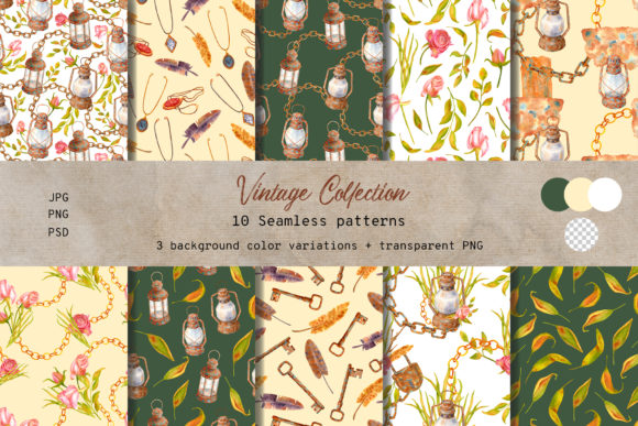 Watercolor Vintage Seamless Patterns